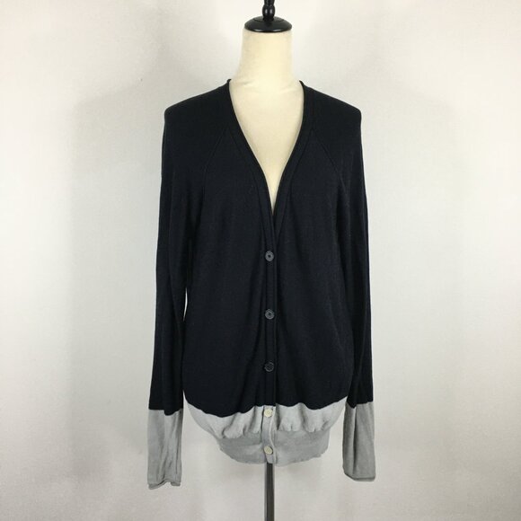 T by ALEXANDER WANG Black Gray Colorblock Wool Silk Blend Knit Cardigan - Picture 5 of 15